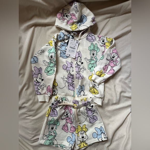 ZARA x Disney Minnie Mouse Pastel Zip Hoodie & Shorts Set